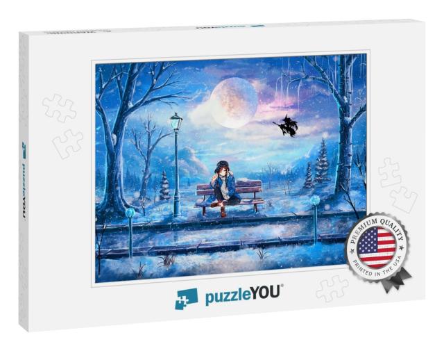 Anime Girl Sitting in the Park... Jigsaw Puzzle