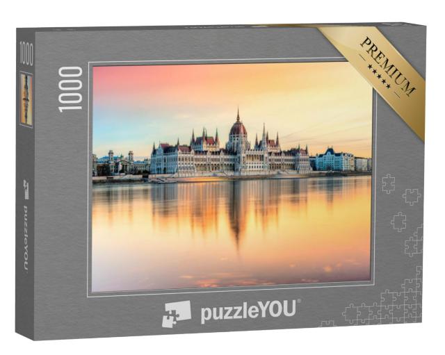 Puzzel 1000 stukjes „Zicht op het parlement van Boedapest bij zonsondergang, Hongarije“