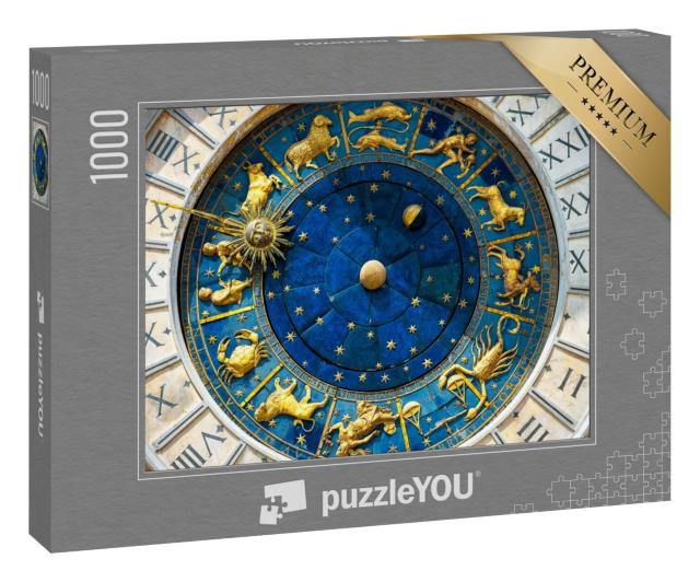 Puzzle 1000 Teile „Astrologische Tierkreiszeichen auf antiker Uhr“