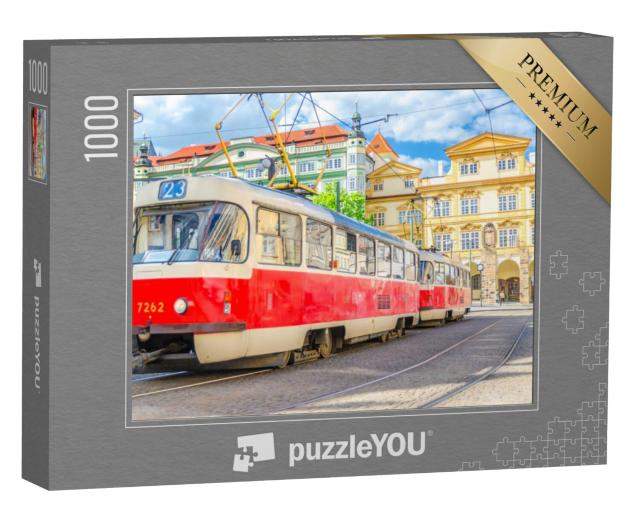 Puzzel 1000 stukjes „Retro tram op rails in de straten van Praag“