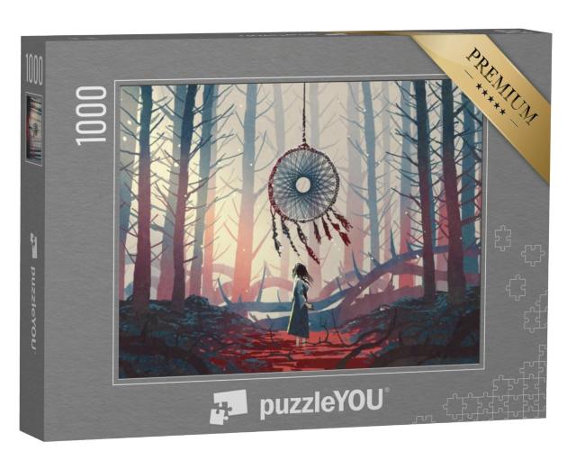 Puzzel 1000 stukjes „De dromenvanger in het mysterieuze bos“