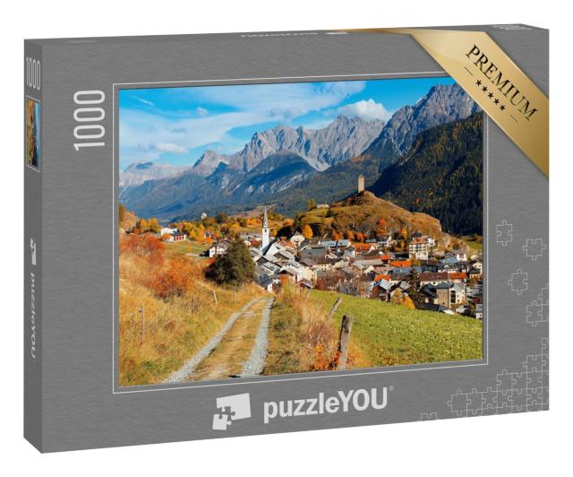 Puzzle 1000 Teile „Herbstlandschaft auf einem Weg zum Dorf Ardez“