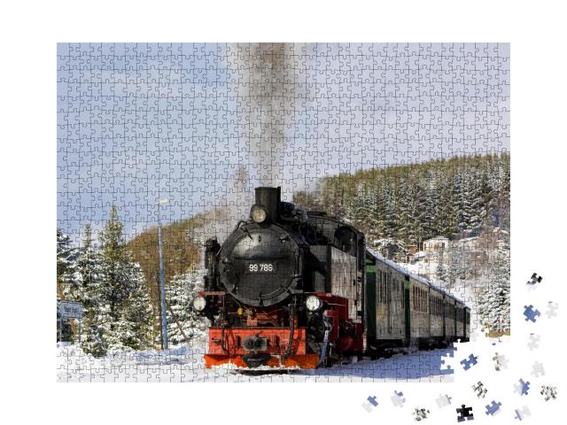 Puzzle 1000 Teile „Dampfzug der Fichtelbergbahn nahe Oberwiesenthal, Deutschland“