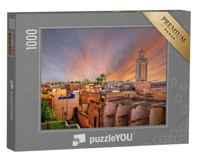 Puzzel 1000 stukjes „Panoramisch uitzicht op Marrakech en de oude medina, Marokko“