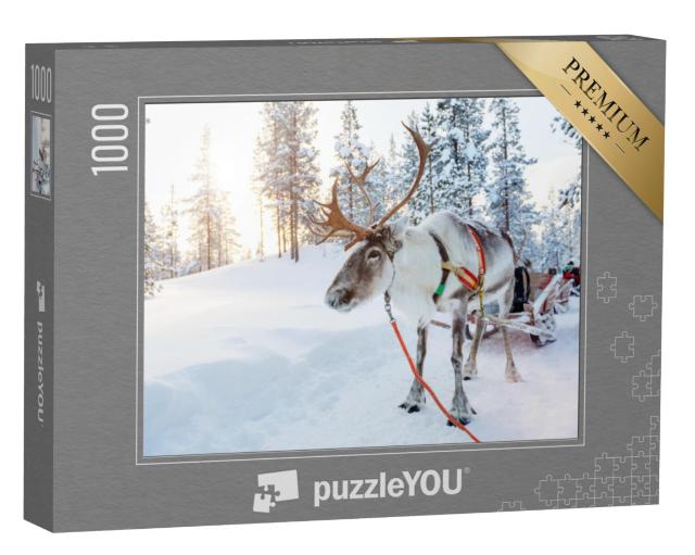 Puzzel 1000 stukjes „Rendieren in een winters bos in Fins Lapland“