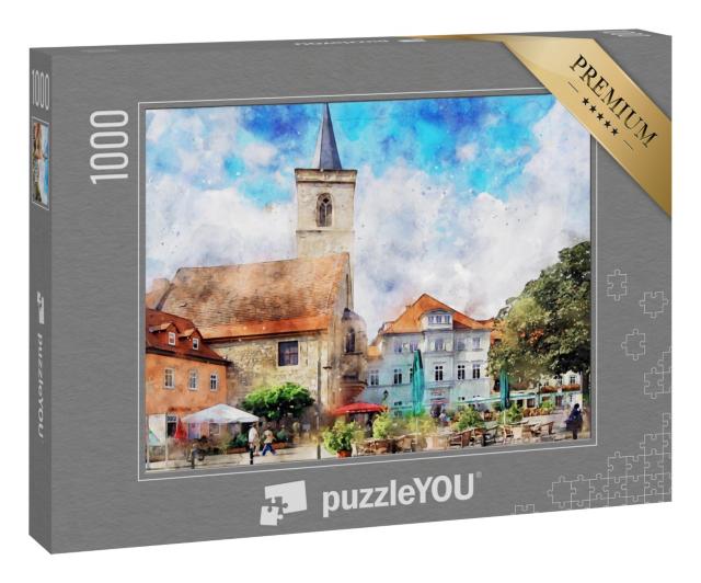 Puzzle 1000 Teile „Aquarell vom Marktplatz in Erfurt, Thüringen“