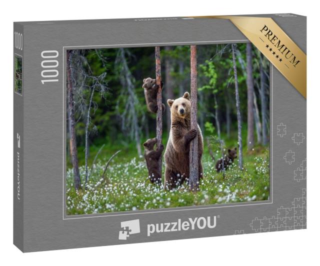Puzzle 1000 Teile „Bärin und Bärenjunge im Sommerwald“