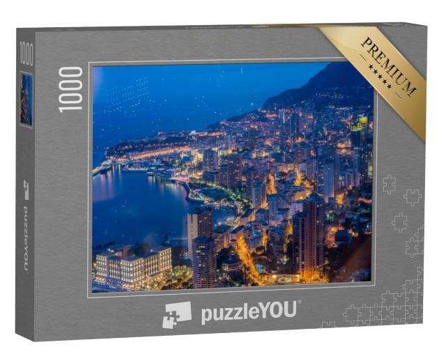 Puzzel 1000 stukjes „Nachtzicht van Monaco: Uitzicht vanaf de berg“