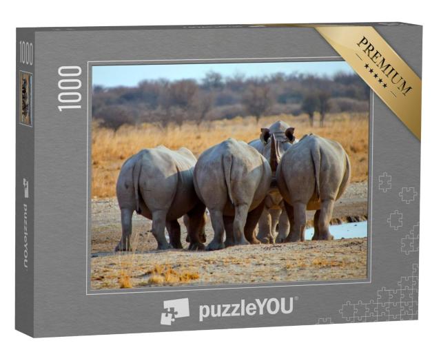 Puzzel 1000 stukjes „Drie witte neushoorns, Botswana Afrika“