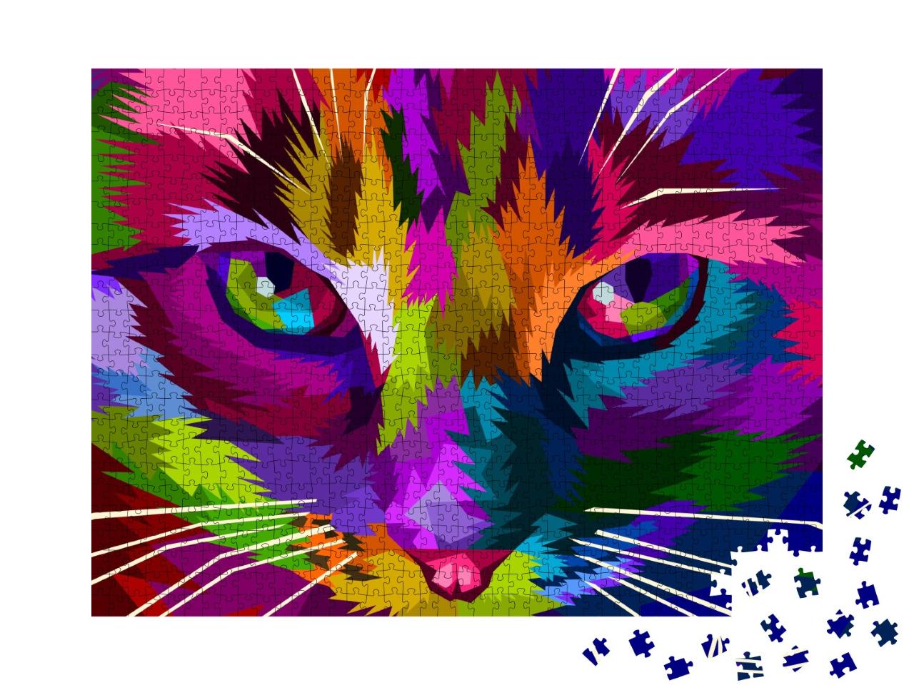 Puzzle 1000 Teile „Illustration: Abstrakte Katze mit intensivem Blick“