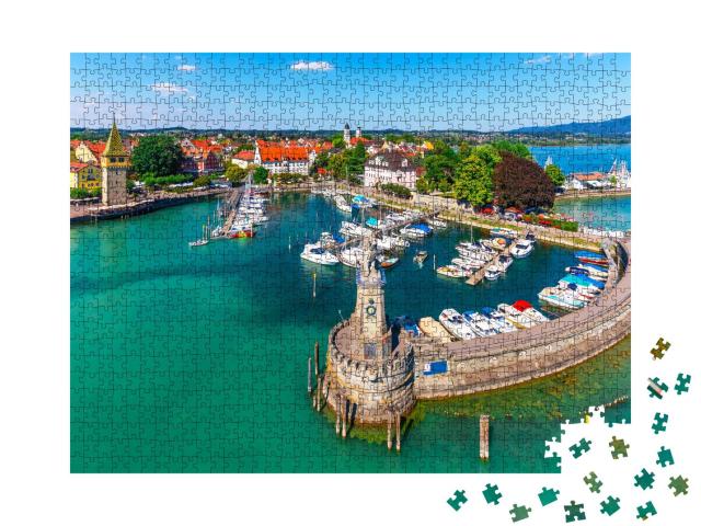 Puzzle 1000 Teile „Altstadt und Pier von Lindau am Bodensee, Deutschland“