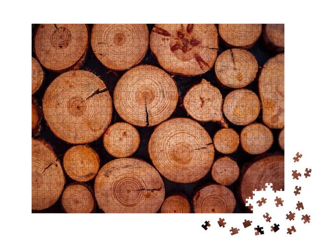 Puzzle 1000 Teile „Holzabschnitt mit Rissen und Jahresringen“