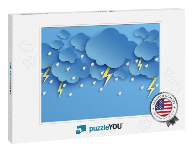 Illustration of Cloud & Rain on Blue Background. Heavy Ra... Jigsaw Puzzle