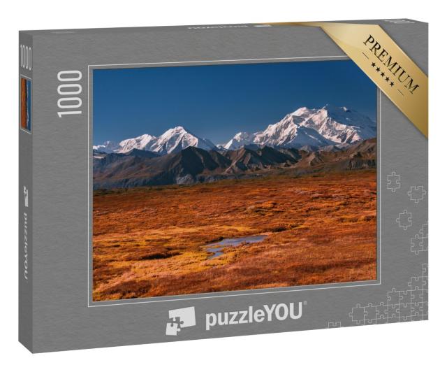 Puzzle 1000 Teile „Alaskas Mount Denali an einem klaren Tag mit blauem Himmel“
