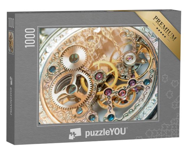 Puzzel 1000 stukjes „Close-up van een prachtig oud uurwerk“