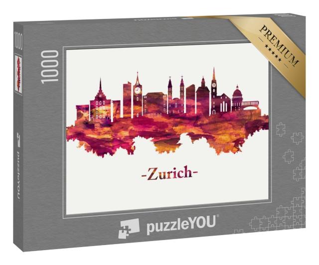Puzzle 1000 Teile „Grafik: Rote Skyline der Stadt Zürich“