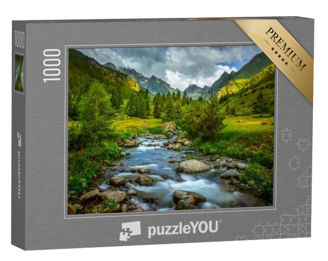 Puzzel 1000 stukjes „Berglandschap met vallei en rivier“