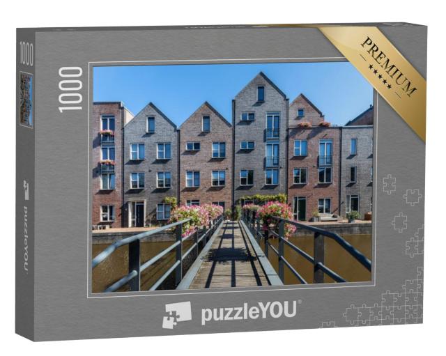 Puzzel 1000 stukjes „Moderne huizen langs de gracht in de nieuwe wijk Vathorst in Amersfoort“