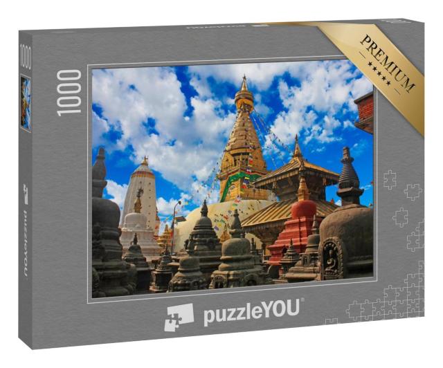 Puzzle 1000 Teile „Wunderschöne Ansicht des Swayambhunath oder Affentempels in Kathmandu, Nepal“