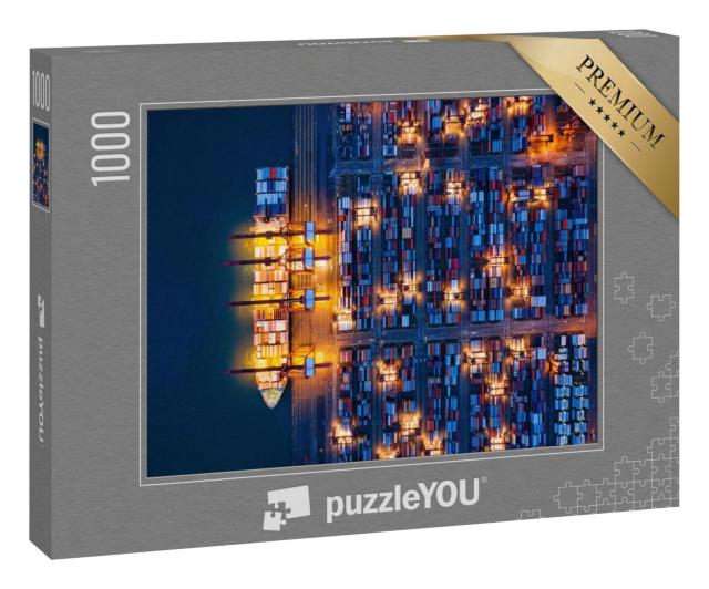 Puzzle 1000 Teile „Container-Frachtschiff im Victoria Harbour, Hong Kong City“