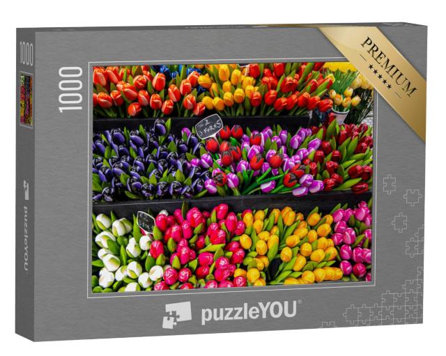 Puzzel 1000 stukjes „Houten tulpenbloemen op de markt in Amsterdam“