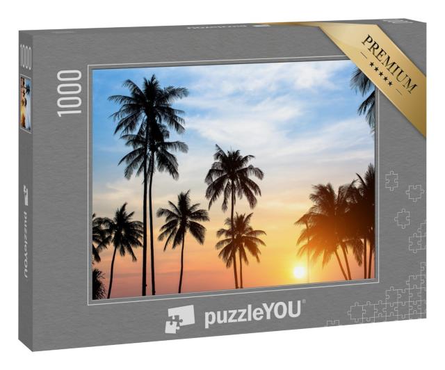 Puzzle 1000 Teile „Silhouetten von Palmen im tropischen Sonnenuntergang“