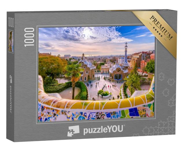 Puzzel 1000 stukjes „Uitzicht op de stad vanuit Park Güell in Barcelona, Spanje“