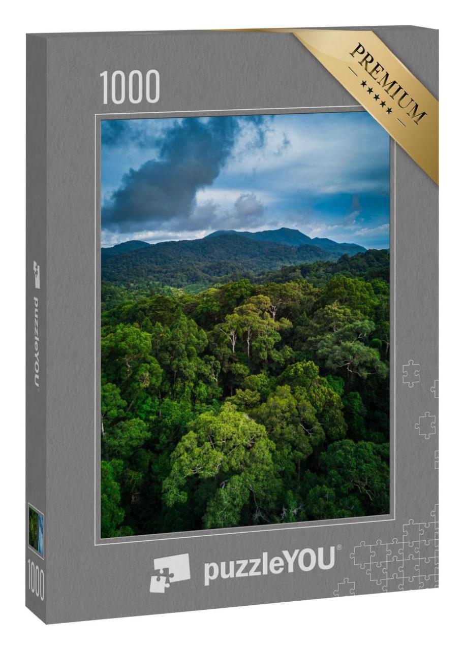 Puzzle 1000 Teile „Wunderschöner tropischer Regenwald mit grünen Hügeln“