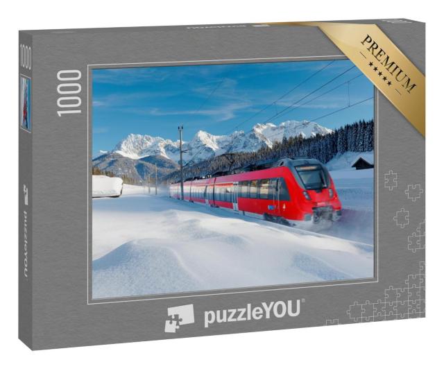 Puzzle 1000 Teile „Eisenbahn am winterlichen Karwendelgebirge, Deutschland“