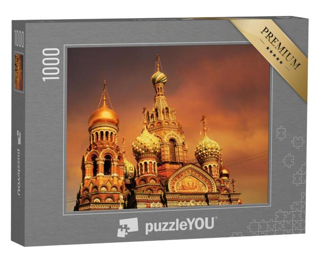 Puzzel 1000 stukjes „Kerk van de Verlosser van St. Petersburg bij zonsondergang, Rusland“