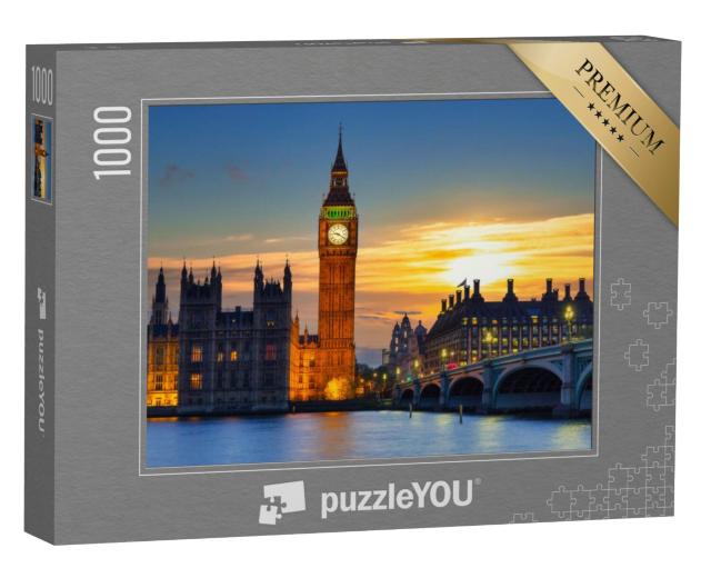 Puzzel 1000 stukjes „Big Ben en Westminster Bridge bij zonsondergang, Londen“