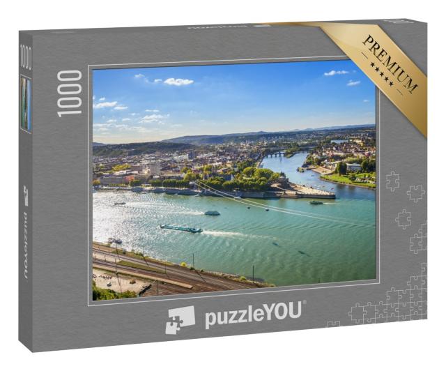 Puzzle 1000 Teile „Koblenz, Deutsches Eck: Rhein und Mosel“