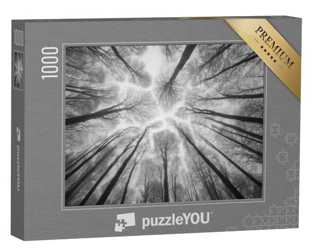 Puzzel 1000 stukjes „Abstracte fotografie: Bomen torenen uit in de mistige lucht“