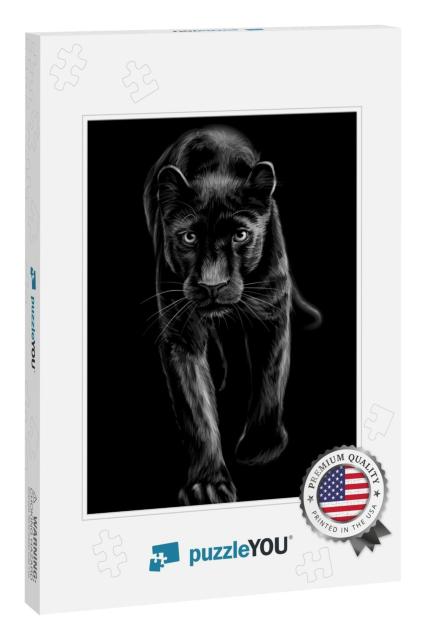 Panther. Artistic, Sketchy, Black & White Portrait of a W... Jigsaw Puzzle