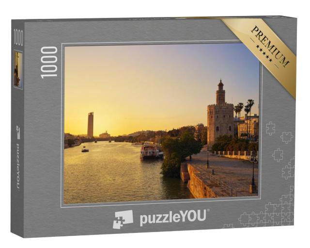 Puzzel 1000 stukjes „Zonsondergang boven Sevilla: Torre del Oro, Spanje“