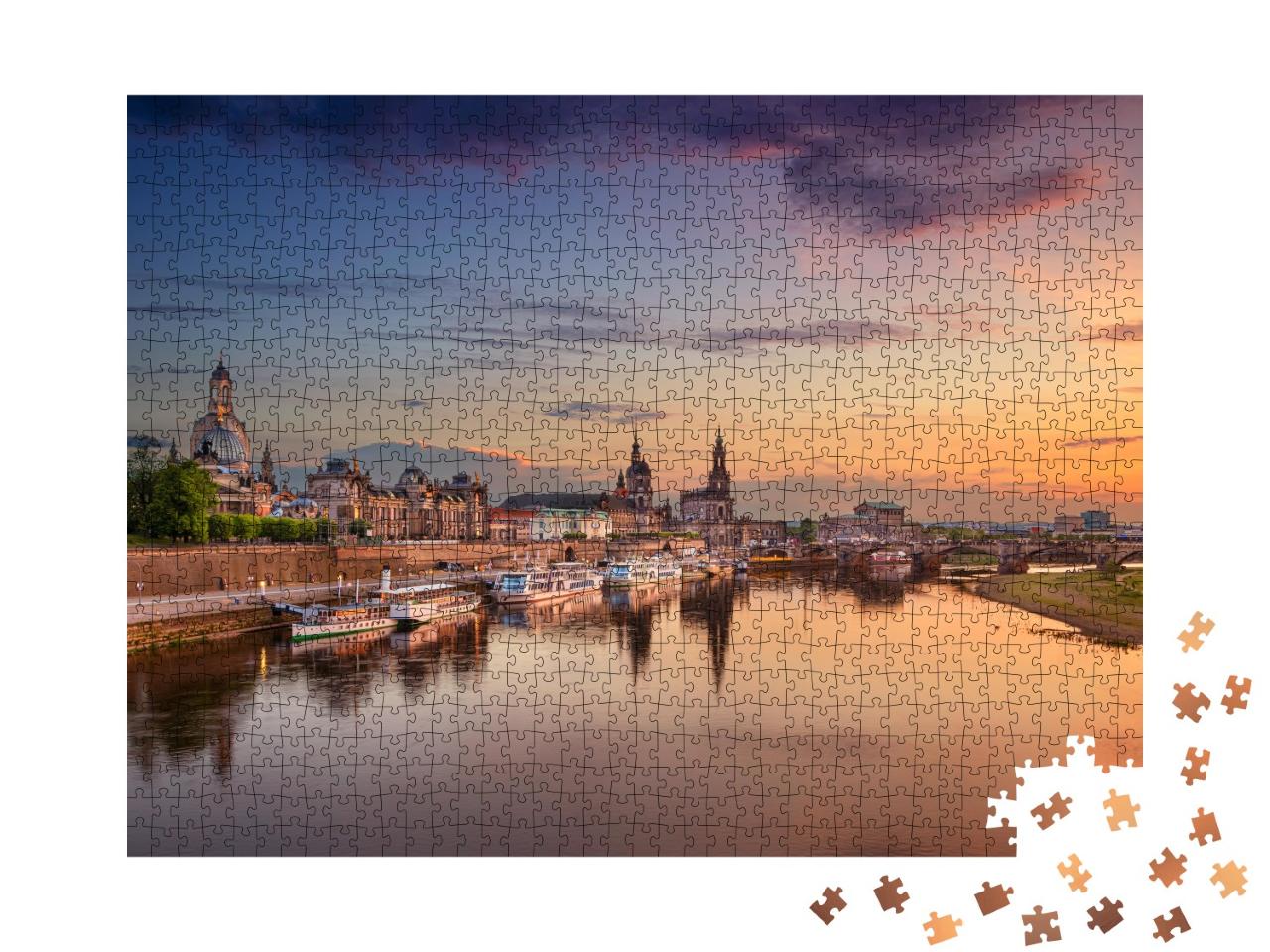 Puzzle 1000 Teile „Wunderschöner Blick auf Dresden am Abend, Deutschland“