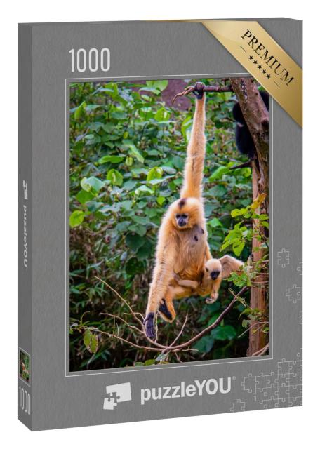 Puzzle 1000 Teile „Affenmutter und Affenbaby leben im Wald“