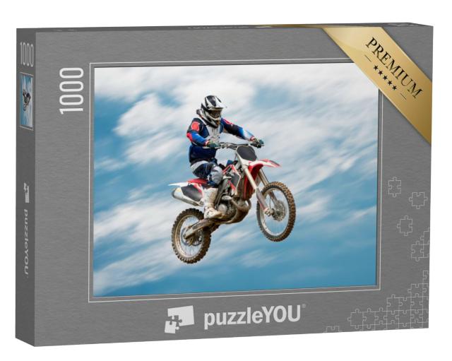 Puzzel 1000 stukjes „Motorrijders voeren een stunt uit in de lucht“