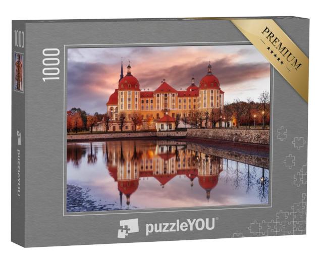 Puzzel 1000 stukjes „Pittoreske scène met dramatische lucht, Kasteel Moritzburg, Saksen“