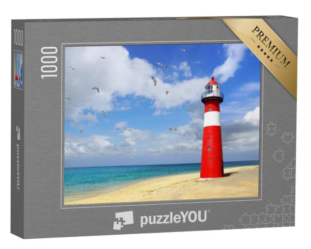 Puzzel 1000 stukjes „Mooie vuurtoren op het strand van Westkapelle, Nederland“