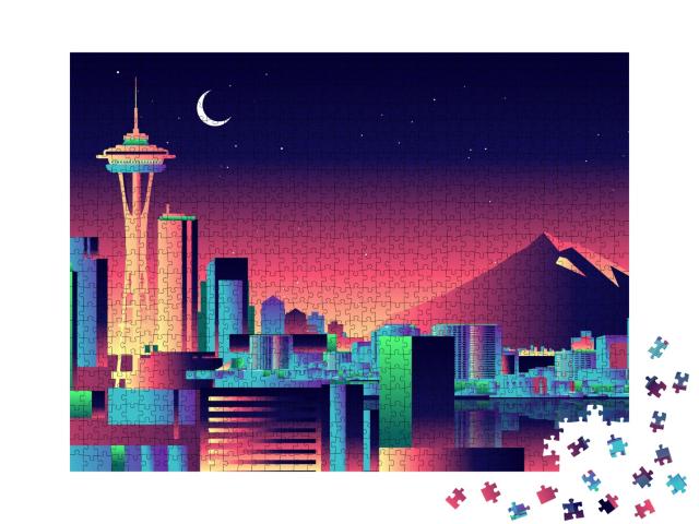 Puzzle 1000 Teile „Grafik: Bunte Skyline von Seattle“
