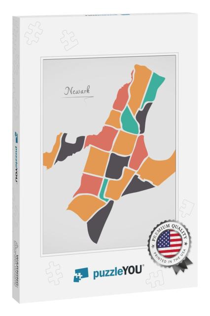 Newark New Jersey Map with Neighborhoods & Modern Round S... Jigsaw Puzzle
