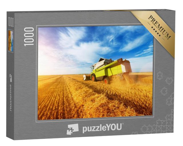 Puzzel 1000 stukjes „Maaidorser oogst in het gouden tarweveld“