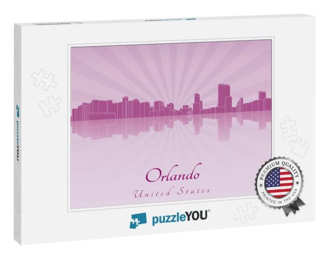 Orlando Skyline in Purple Radiant Orchid... Jigsaw Puzzle