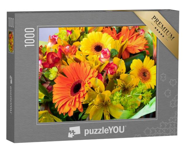 Puzzel 1000 stukjes „Gele en oranje gerbera's in een boeket“