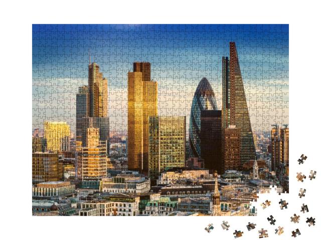 Puzzle 1000 Teile „Geschäftsviertel mit berühmten Wolkenkratzern, London, England“
