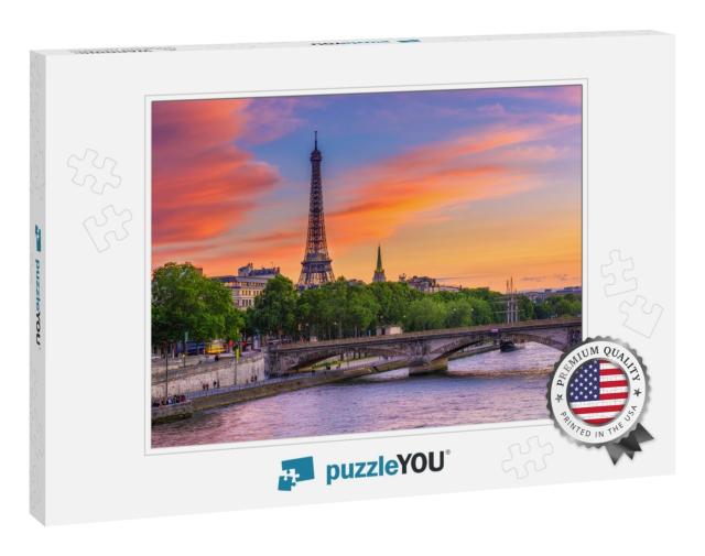 Sunset View of Eiffel Tower & Seine River in Paris, Franc... Jigsaw Puzzle