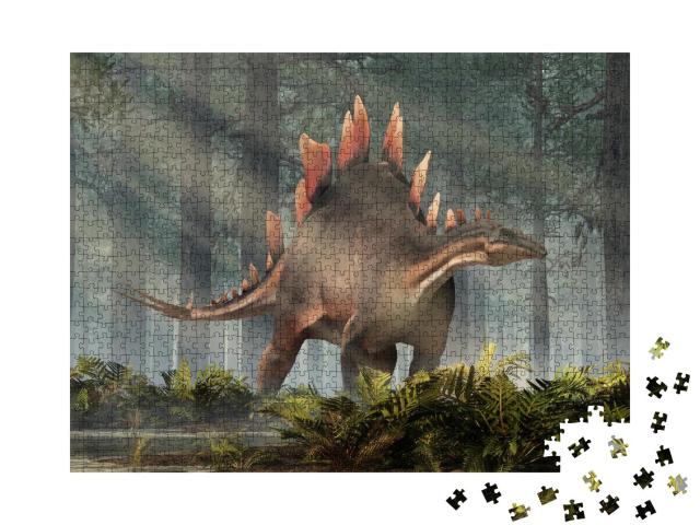 Puzzle 1000 Teile „Stegosaurus, ein Pflanzenfresser, 3D-Illustration“