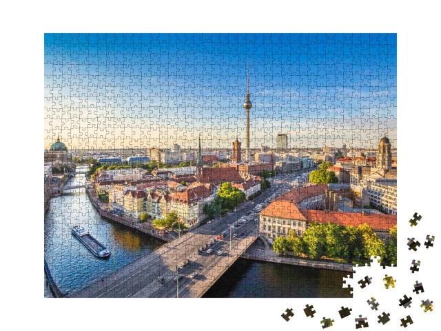 Puzzle 1000 Teile „Skyline Berlins mit Spree bei Sonnenuntergang, Deutschland“