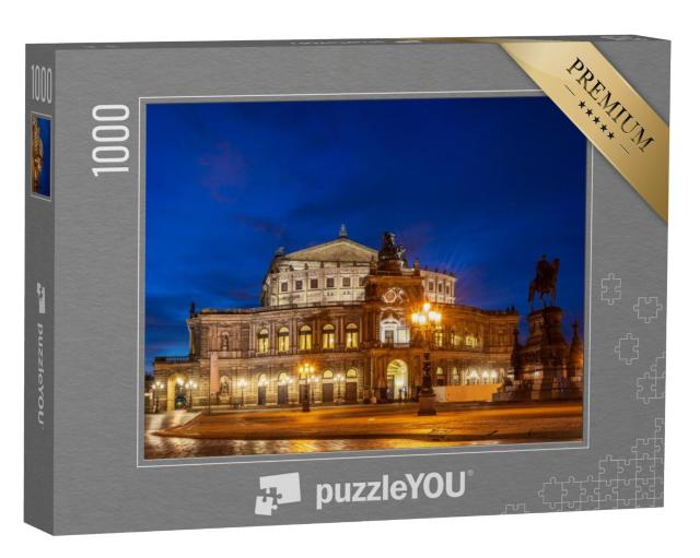 Puzzel 1000 stukjes „Helder verlichte Semperoper in Dresden op het blauwe uur“